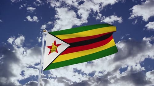Realistic Waving Zimbabwe Flag Animation in Blue Sky