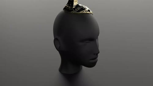 Fluid Gold Melts Over Abstract Head Sculpture