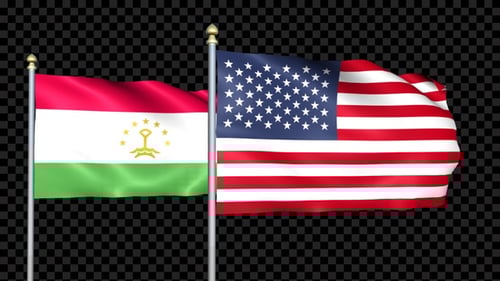 Tajikistan and USA Flags Waving Together