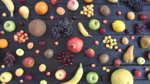 Colorful Assorted Fruits Flat Lay Overhead Arrangement