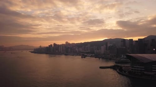 Modern Skyscrapers In Hong Kong City. buildings in Hong Kong city on sunrise.