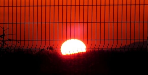 Sun Shines Brightly Through Metal Fence at Sunset