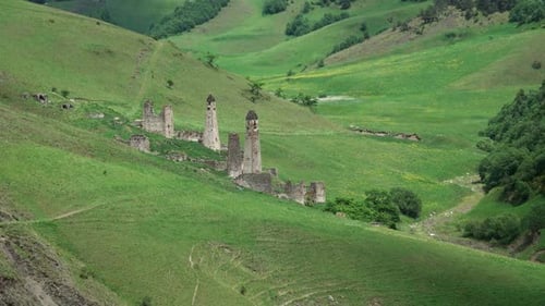 Medieval Tower Complex in Mountains