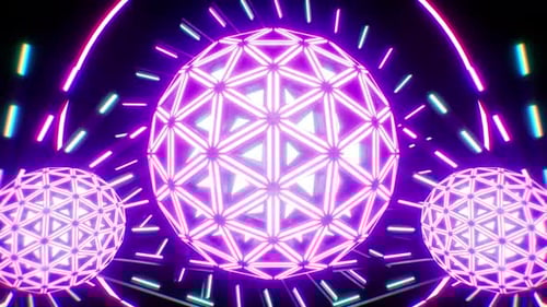 Cyberpunk Neon Geometric Spheres Loop Tunnel Background