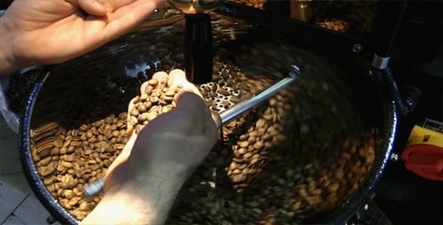 Roasting Coffee Beans in Modern Industrial Machine