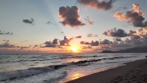 Beautiful Cloudy Sunset Over the Sea Aerial View