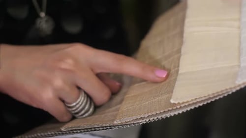 Woman Choosing Fabric Swatches for Interior Design