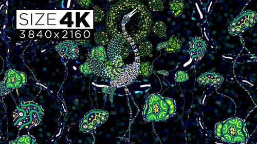 Decorative Abstract Crane Bird with Neon Patterns Loop