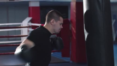 Man Boxing Punching Bag in Gym