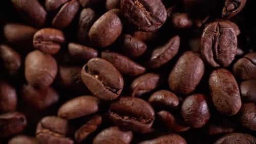 Кофейные зерна в процессе обжарки, снятые крупным планом