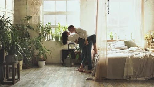 Young couple spending time together in their beautiful house