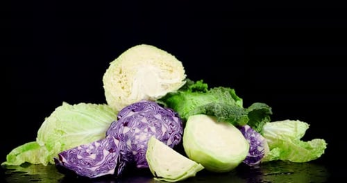 A Variety of Fresh Cabbage Is Slowly Rotated.