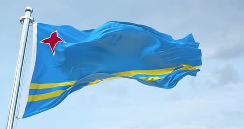 Realistic Aruba Flag Waving Against a Cloudy Sky Seamless Loop