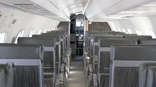 Empty Seats in Airplane Flying, Dolly Forward