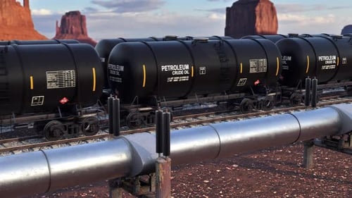 Industrial Petroleum Train Cars and Pipeline Animation