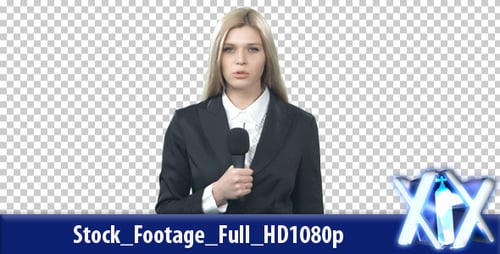 Female Reporter Speaks into Microphone on Chroma Key Background