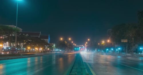 Hyperlapse of Night City Traffic on Street Intersection. Timelapse of Cars and Motorbikes Movement.