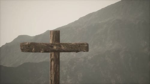 Wooden Crucifix Cross at Mountain