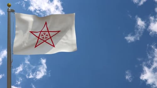 Waving Flag with Red Pentagram and Inner Stars