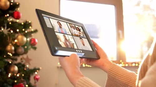 Family Video Call on Tablet at Christmas