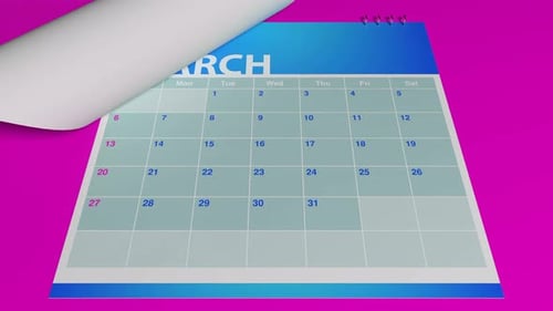 Animated Desk Calendar Page Turn with Months and Dates