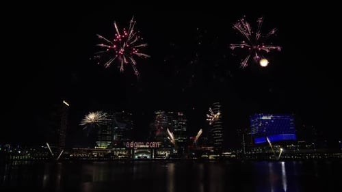 Fireworks Lighting Up the Sky Above Galleria Mall As Part of 50Th Golden Jubilee UAE National Day