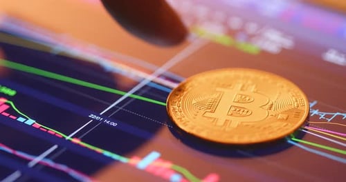 Bitcoin Coin on Digital Stock Trading Chart