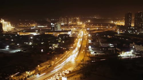 Time Lapse of Busy Traffic at Night, the Light Trails of City Traffic