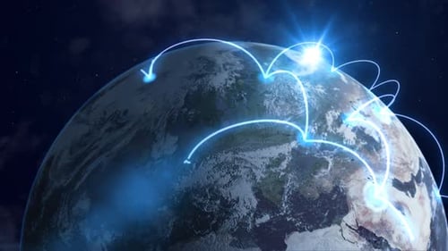 Global Digital Network Connecting Points on Spinning Earth Loop