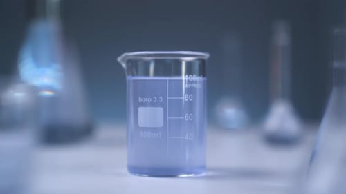 Beaker Filled With Purple Liquid in Laboratory