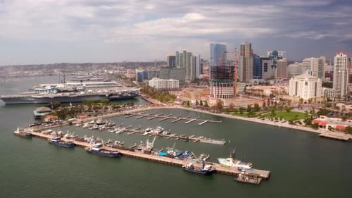Aerial View of the San Diego Skyline and the USS Midway Museum