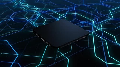 Abstract Technology Background With Microchip And Circuit Lines