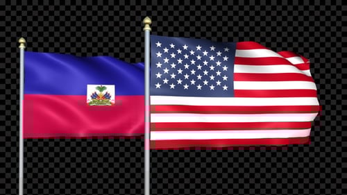 Haiti and USA National Flags Waving with Alpha Channel