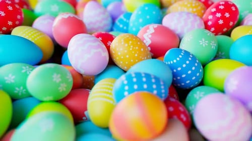 Mehrfarbige Ostereier. In leuchtenden Farben bemalte Eier beim Frühlingsfest.