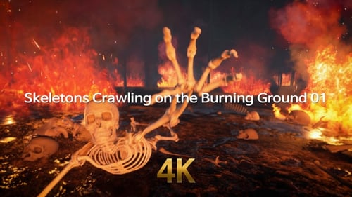 Animated Skeleton Crawling in Fiery Hellscape