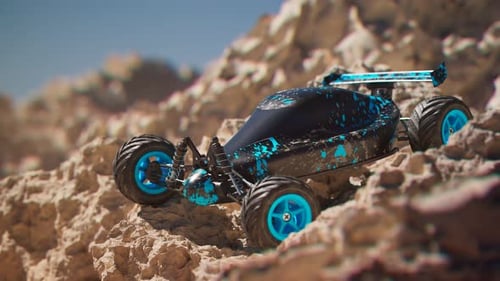 3D Animated RC Buggy Car on Rocky Terrain