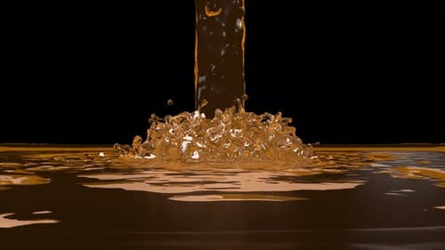 Golden Liquid Pouring and Splashing on Black Background