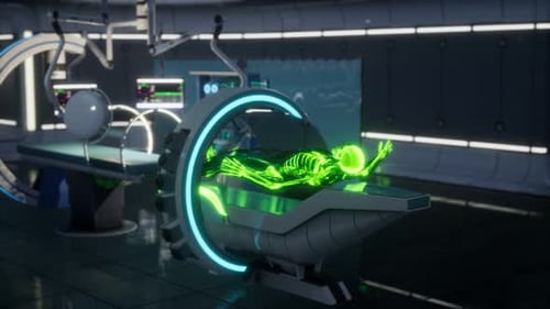 Examen de escaneo de huesos del esqueleto humano en el laboratorio