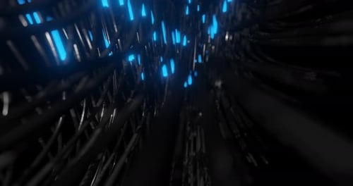 Futuristic Abstract Data Tunnel with Glowing Blue Lights