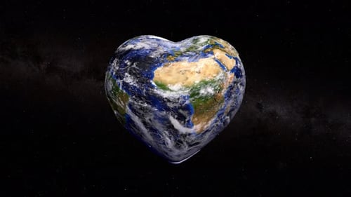 Heart Shaped Earth Globe Rotating in Space