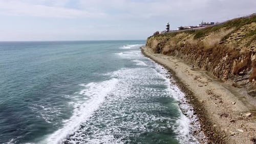 Beautiful blue sea. Sea expanse landscape, high seashore