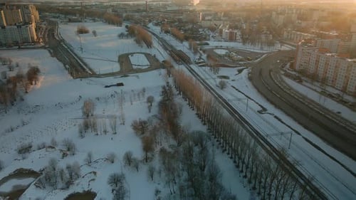 Suburb of a big city. City block from the height of the flight.