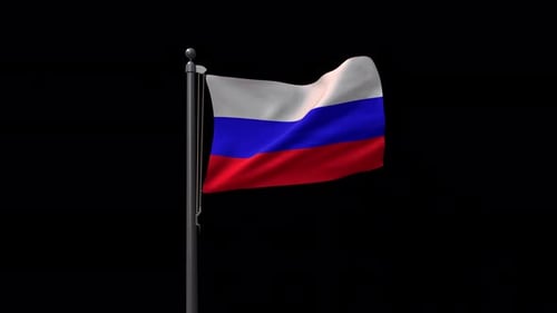 Realistic 3D Russian Flag Waving on Black Background