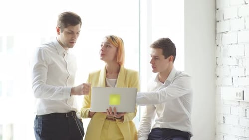 Young Professionals Collaborating on Laptop in Office