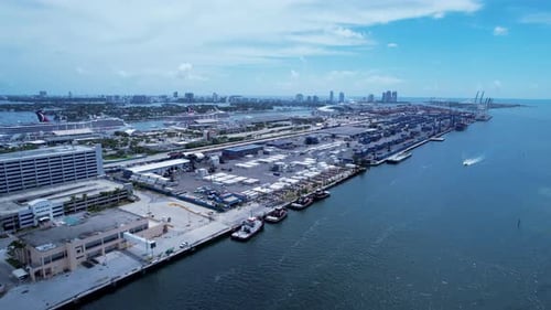 Downtown Miami Florida United States. Port of Miami aerial view.