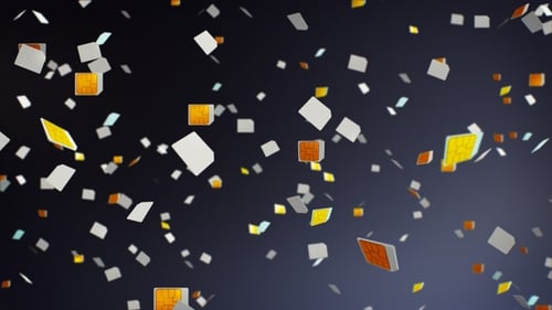 Animated SIM Cards and Microchips Floating Technology Background