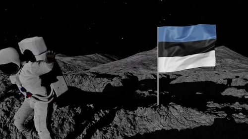 Astronaut pflanzt Flagge Estlands auf dem Mond