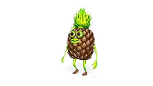 Cartoon Pineapple Walk Loop On White Background