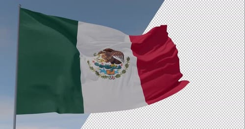 Waving Mexican Flag Seamless Loop with Alpha Channel