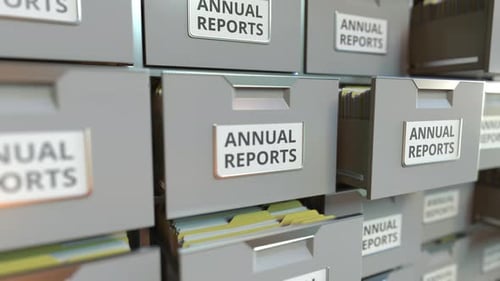 File Cabinet with ANNUAL REPORTS Text